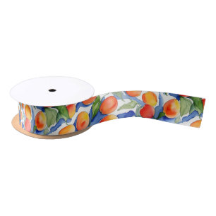 Cute Summer Fruits Apricot Peach Watercolor  Satin Ribbon