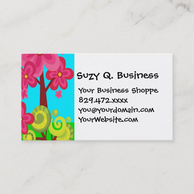 Cute Summer Fun Pink Flower Trees Business Cards (Front)