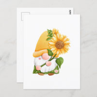 Cute Summer Garden Gnome with Sunflowers 