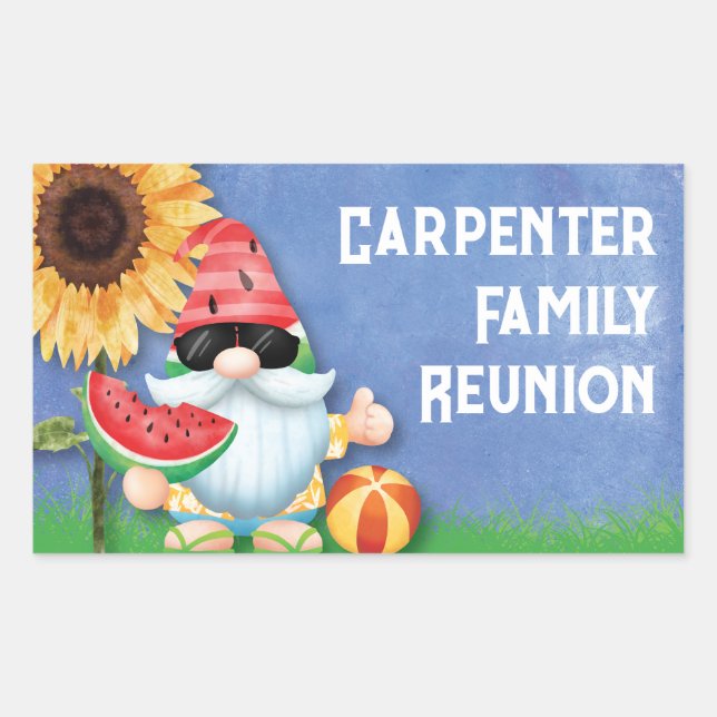 Cute Summer Gnome Family Reunion Rectangular Sticker (Front)