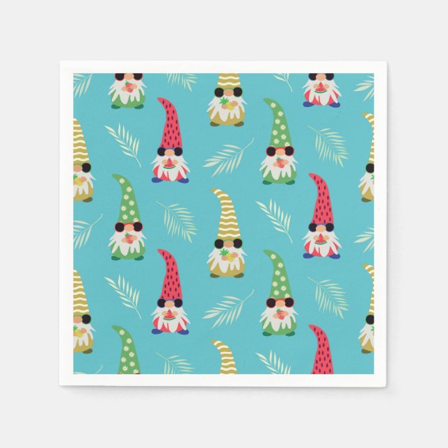 Cute summer gnomes holding fruits pattern  napkin (Front)