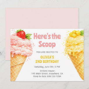 Cute Summer Ice Cream Kids Birthday Party Invitation