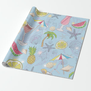 Cute summer illustration pattern with watermelon,  wrapping paper