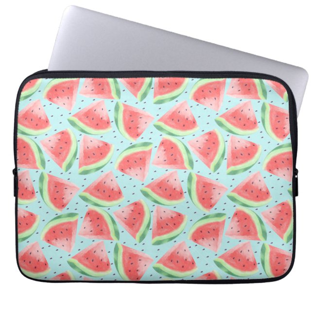 Cute Summer Kawaii Watercolor Watermelon Laptop Sleeve (Front)