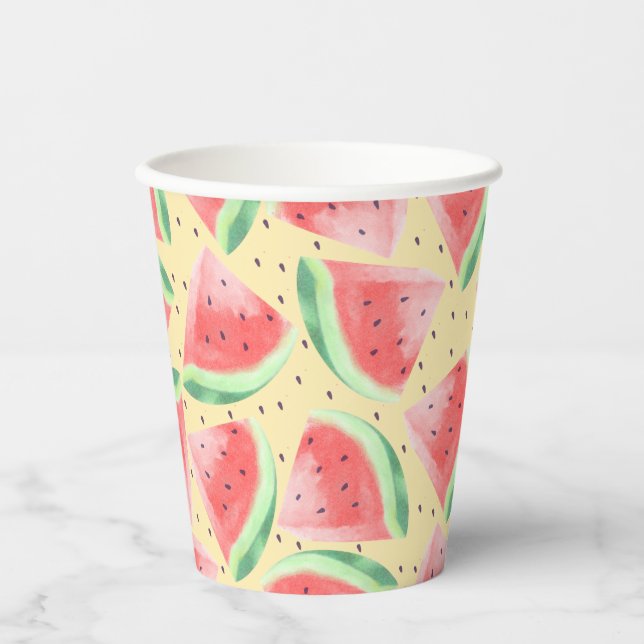 Cute Summer Kawaii Watercolor Watermelon Paper Cups (Front)