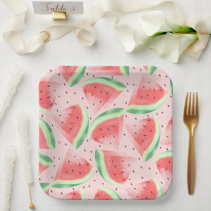Cute Summer Kawaii Watercolor Watermelon Paper Plate