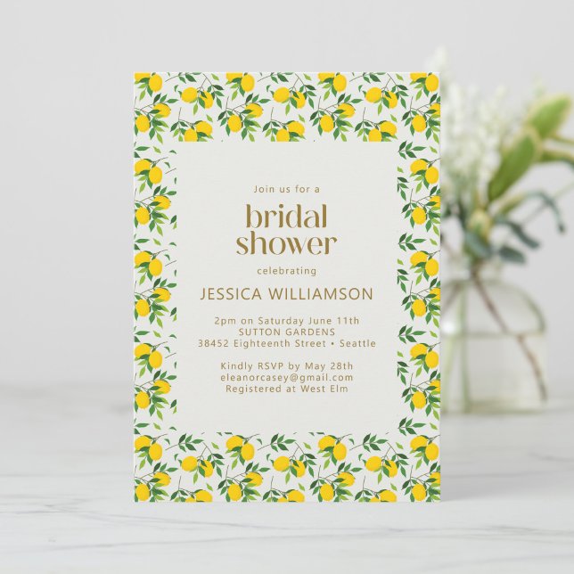 Cute Summer Lemon Fruit Pattern Bridal Shower Invitation (Creator Uploaded)