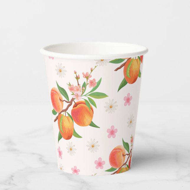 Cute Summer Little peach is On The Way Baby Shower Paper Cups (Front)
