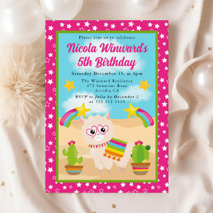 Cute Summer Llama Fiesta Kids Birthday  Invitation