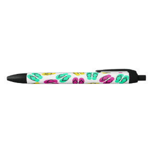 Cute Summer Neon Flip Flops Pattern Black Ink Pen
