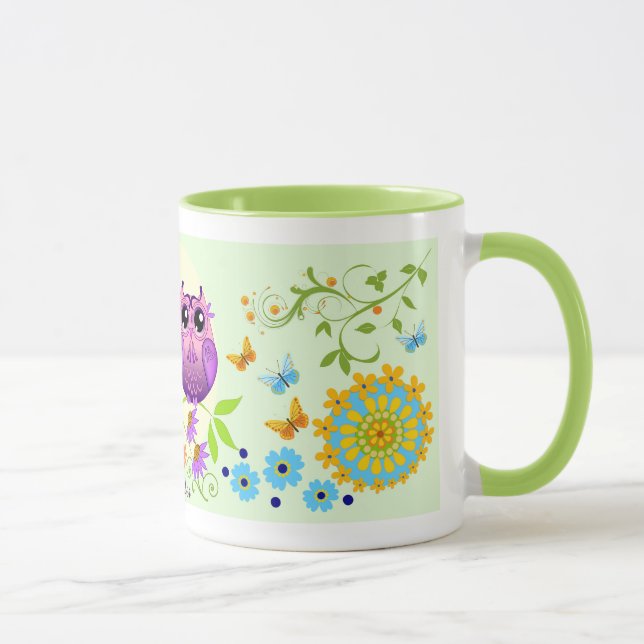 Cute summer owls, flowers and custom name mug (Right)