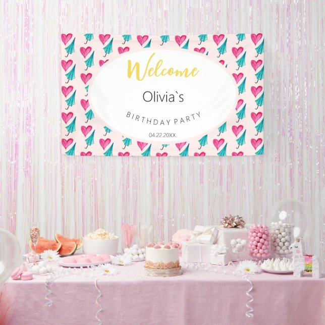 Cute Summer Party Watercolor Illustration Pattern Banner (Party)