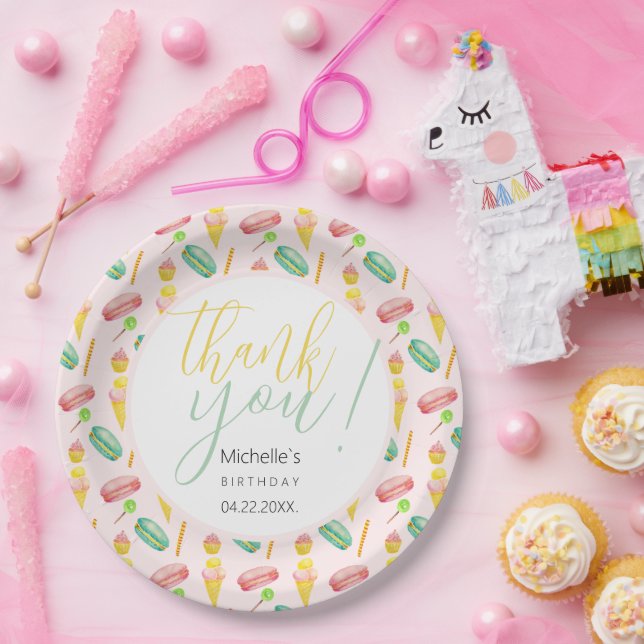 Cute Summer Party Watercolor Illustration Pattern Paper Plate (Party)