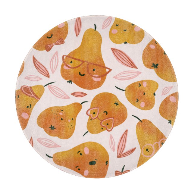 Cute summer pattern with orange pears. cutting board (Front)