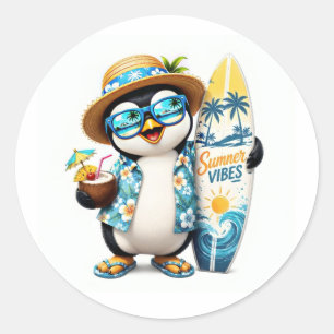 Cute Summer Penguin Surfboard Sticker