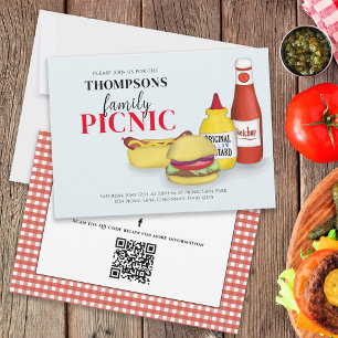 Cute Summer Picnic Gingham QR Code Social Media Invitation