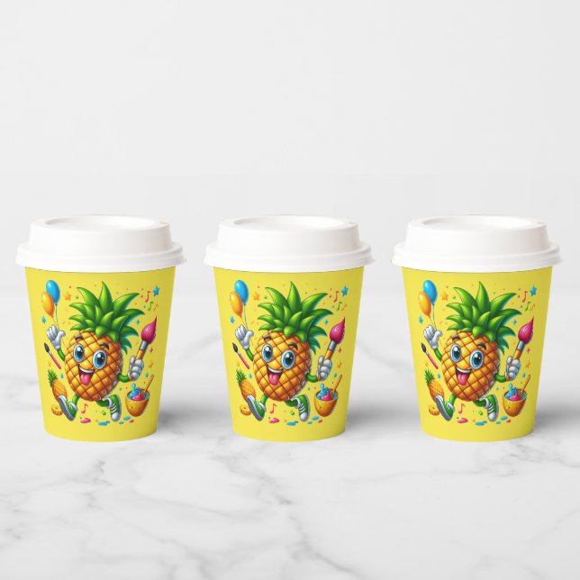Cute Summer Pineapple fruit add text Birthday  Paper Cups (Multi)