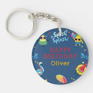Cute Summer Pool Fruit Character Birthday Party Key Ring
