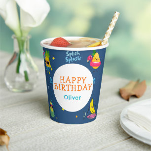 Cute Summer Pool Fruit Character Birthday Party Paper Cups