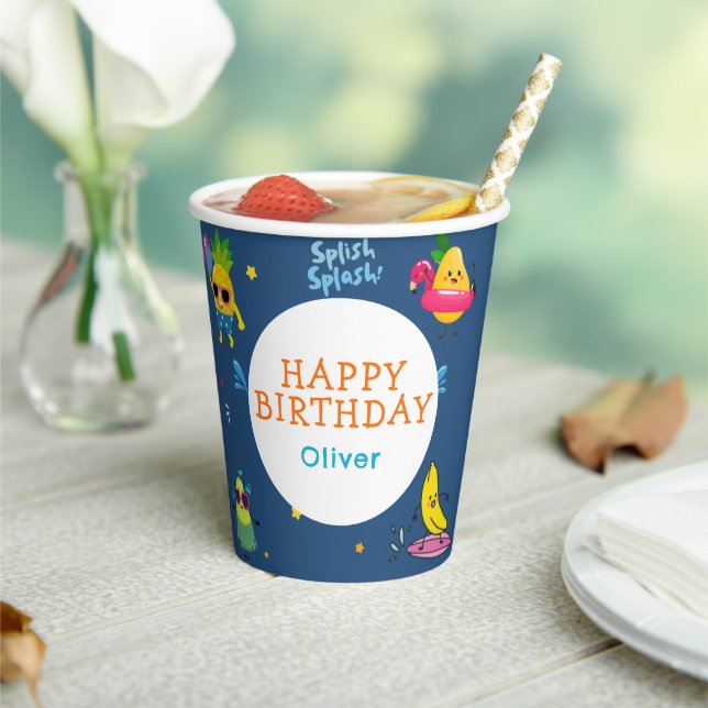 Cute Summer Pool Fruit Character Birthday Party  Paper Cups (Insitu)