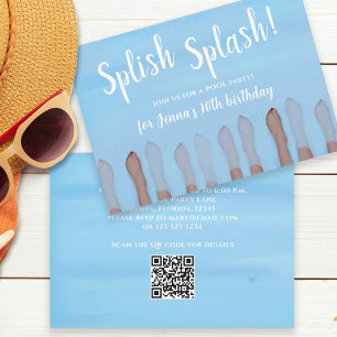 Cute Summer Pool Party Splish Splash Custom Invitation