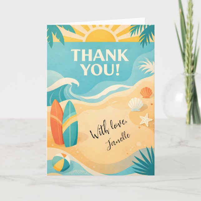 Cute Summer Pool Party Thank You Beach Tropical Card (Front)