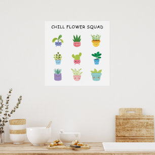 Cute Summer Potted Plant Characters Poster