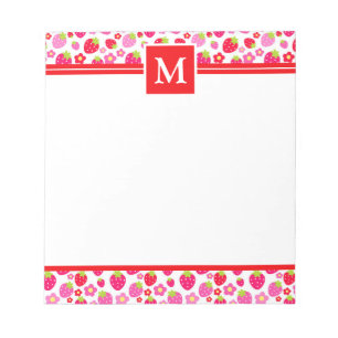 Cute Summer Red & Pink Strawberries Monogram Notepad