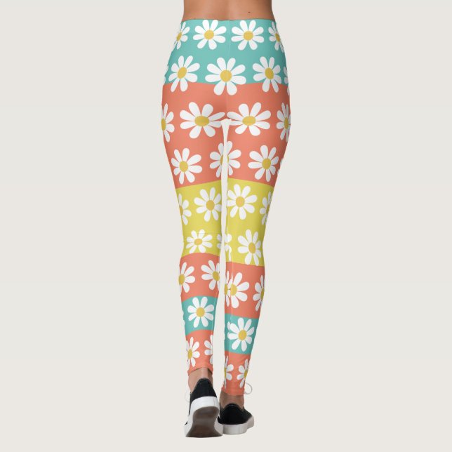 Cute Summer Retro Daisy Flowers Fashion Leggings (Back)
