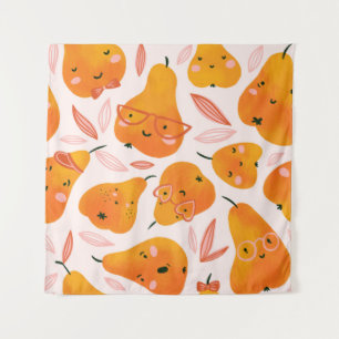 Cute summer seamless pattern with orange pears. Fu Tapestry