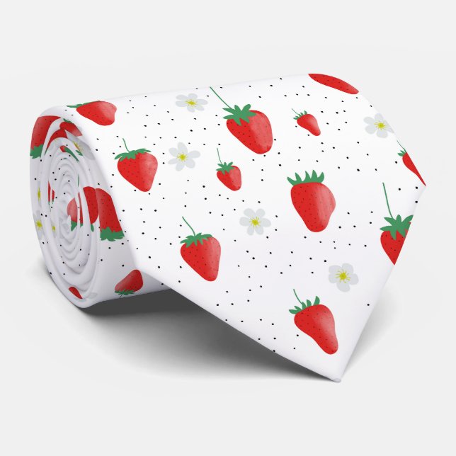 Cute Summer Strawberries & Blossoms Tie (Rolled)