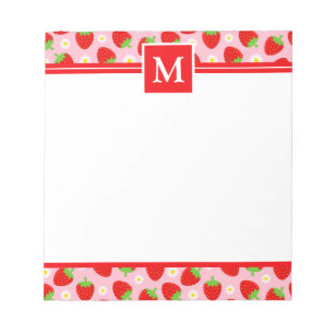 Cute Summer Strawberries Monogram Notepad