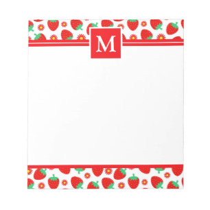 Cute Summer Strawberries Monogram Notepad