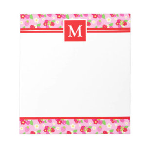 Cute Summer Strawberries Monogram Notepad