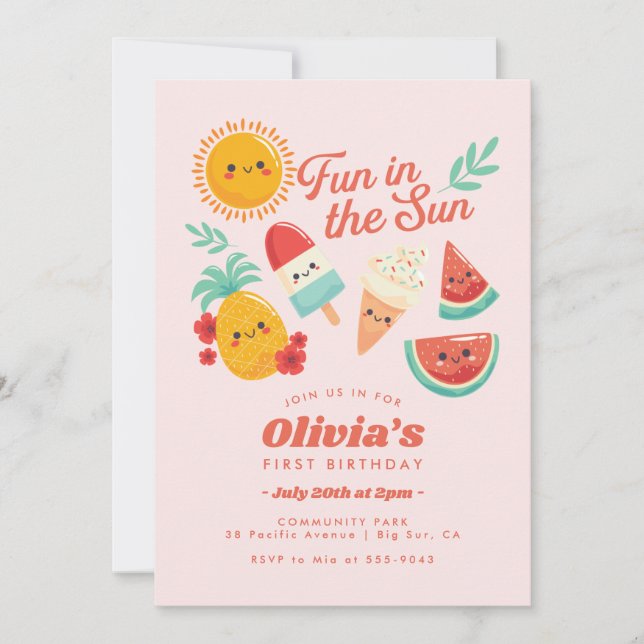 Cute Summer Sun Birthday Invitation (Front)