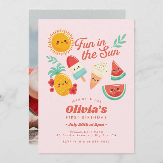 Cute Summer Sun Birthday Invitation (Front/Back)