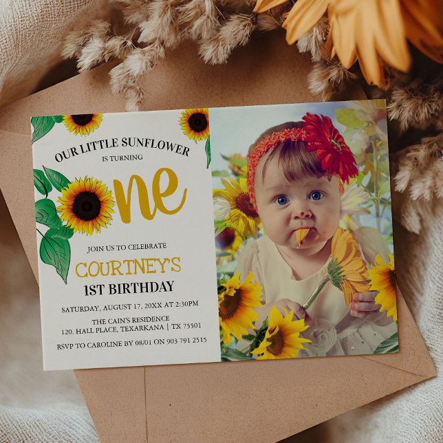 Cute Summer Sunflower 1st Birthday | Turning One Invitation (Creator Uploaded)