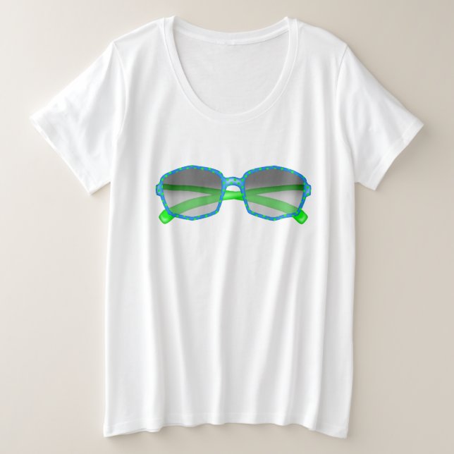 Cute Summer t-shirt with Green Sunglasses Plus Size T-Shirt (Design Front)