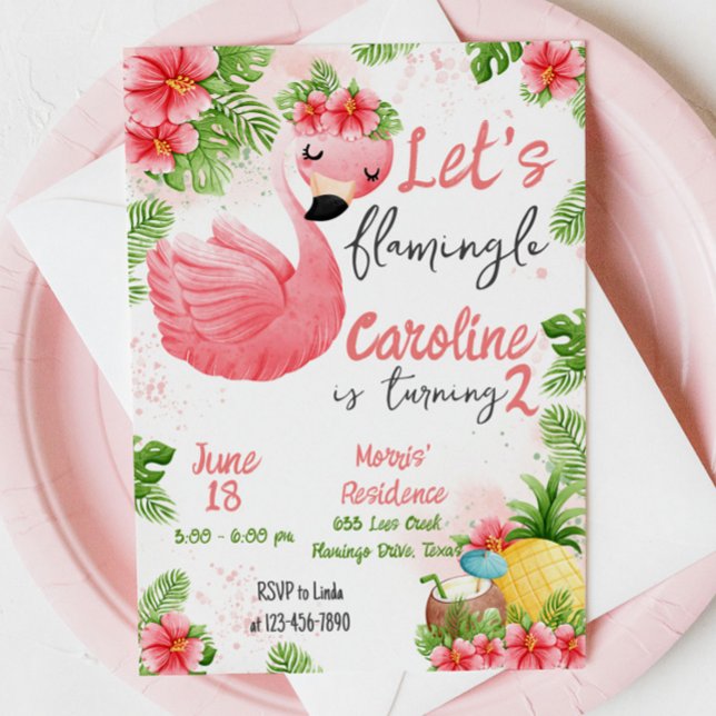 Cute Summer Tropical Flamingo Birthday Invitation (Creator Uploaded)