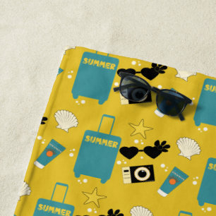 Cute Summer Vacation Elements Beach Towel