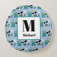 Cute Summer Vacation Elements Round Pillow