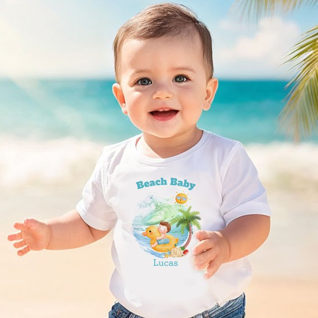 Cute Summer Vacation Name Beach baby Boy  Baby T-Shirt (Cute Summer Vacation Name Beach baby Boy Baby T-Shirt)