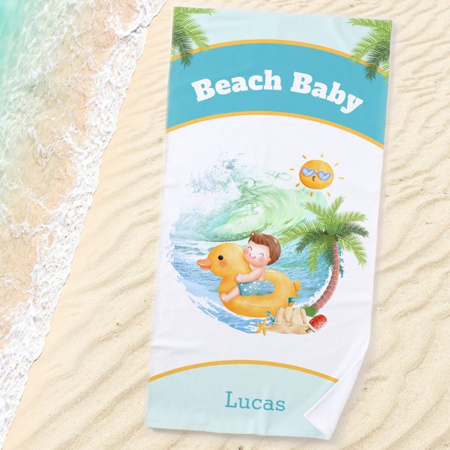 Cute Summer Vacation Name Beach Boy Towel (Creator Uploaded)