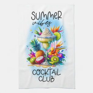 Cute Summer vibes cocktail club Tea Towel