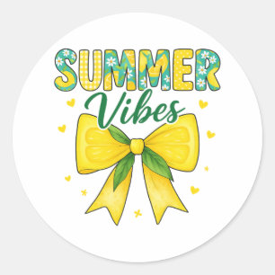 Cute Summer Vibes Lemon and Daisy Bow Classic Round Sticker