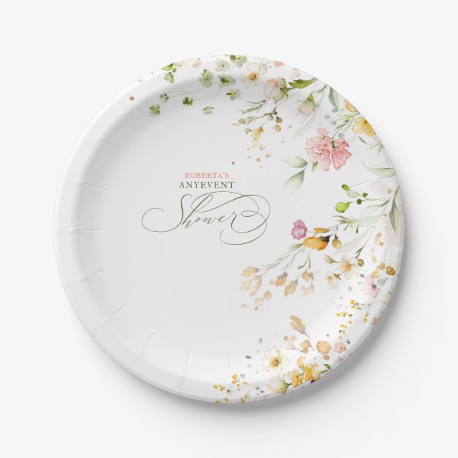 Cute Summer Wildflowers Any Shower  Paper Plate (Front)