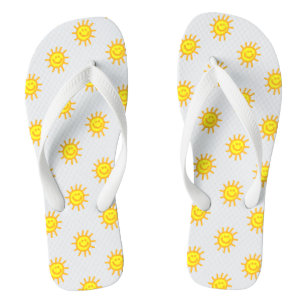 Cute Summertime Happy Face Sun Pattern White Jandals