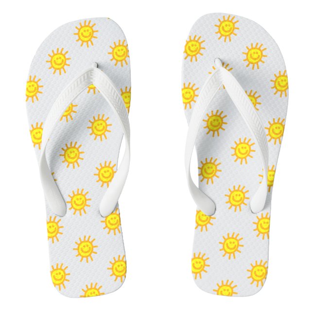 Cute Summertime Happy Face Sun Pattern White Jandals (Footbed)