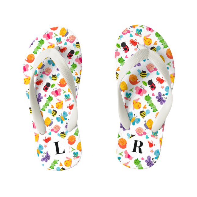 Cute Summertime Insects Kid's Jandals (Footbed)