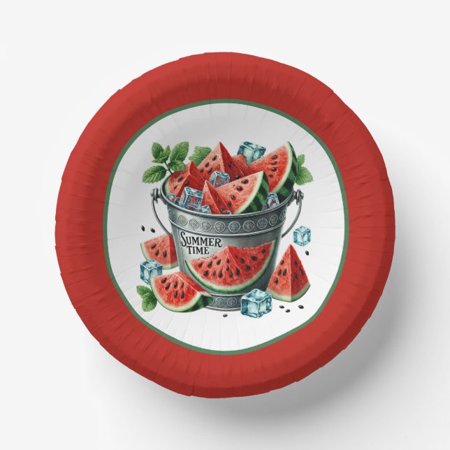 Cute summertime watermelon party paper plate (Front)